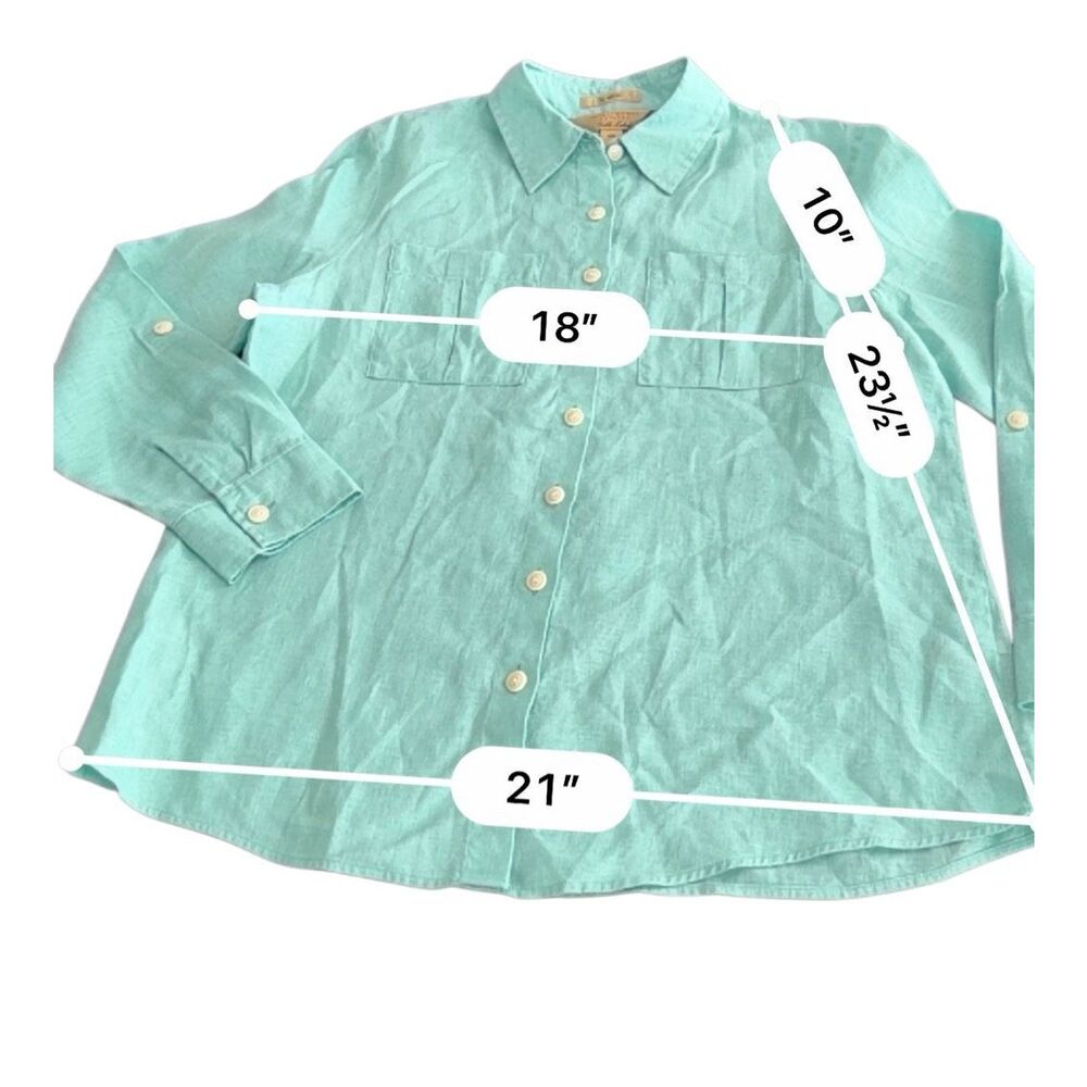 Investments Petites Gold Label 100% Linen Button Up Shirt - Mint Green - 10P - Picture 5 of 7